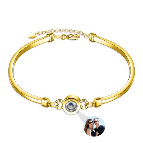 Aina Lighting Foto Projektion Armreif personalisierte Foto Armband benutzerdefinierte Projektion Armband mit Bild innerhalb Kreis Foto Armband Jahrestag Weihnachten Geburtstag Geschenke für Frauen von Aina Lighting