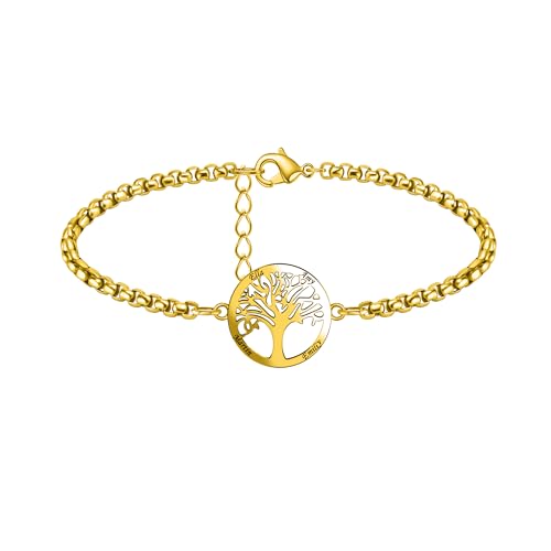 Aina Lighting Personalisierte Baum des Lebens Armband mit 1-5 Namen benutzerdefinierte Familiennamen Armband Geschenk für Frauen Mom von Aina Lighting