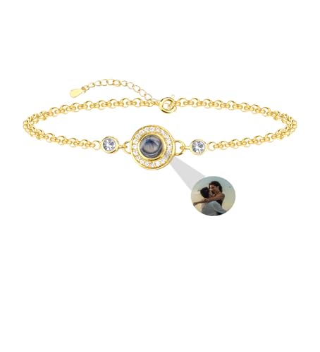 Aina Lighting Personalisierte Foto Armband für Frauen - Benutzerdefiniertes Projektor Armband Mit Birthstone Kreis Bild Projektion für Jahrestag, Weihnachten, Geburtstag von Aina Lighting