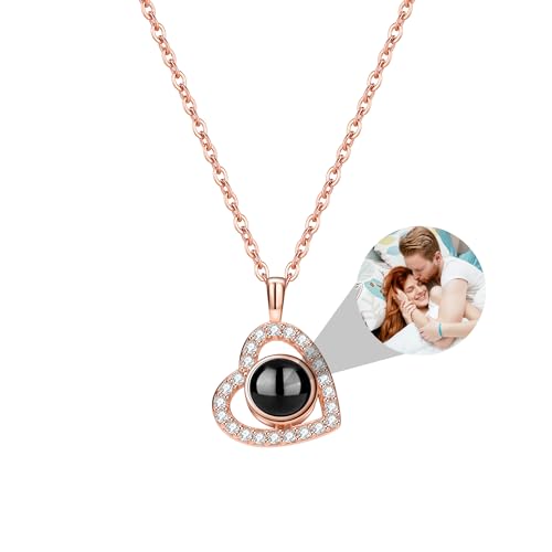 Aina Lighting Personalisierte Foto Kette für Frauen Individuell gestaltete Projektionskette mit Bild im Inneren Schmuck mit verstecktem Bild Jubiläums- und Geburtstagsgeschenke von Aina Lighting