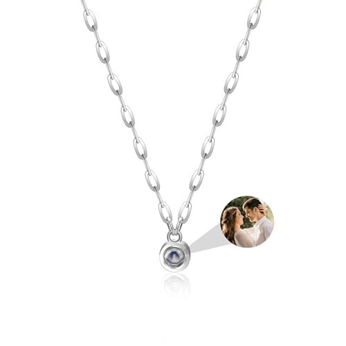 Aina Lighting Personalisierte Kette mit Bild im Stein Individuelle Foto Projektion Halskette Kreis Projektor Halskette mit Foto Schmuck Geschenk für Frauen von Aina Lighting