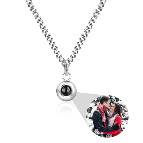 Aina Lighting Personalisierte Kette mit Bild im Stein Individuelle Foto Projektion Halskette Kreis Projektor Halskette mit Foto Schmuck Geschenk für Männer und Frauen von Aina Lighting