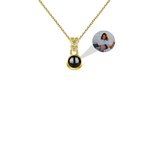 Aina Lighting Personalisierte Kette mit Foto Benutzerdefinierte Projektionskette mit Bild im Inneren Ich liebe dich Halskette 100 Sprachen Kreis Foto Anhänger Geschenke für Frauen Mädchen von Aina Lighting