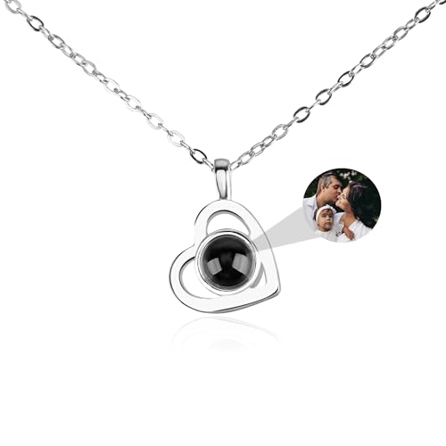 Aina Lighting Personalisierte Projektion Halskette mit Bild im Stein benutzerdefinierte Herz Foto Kette Foto Projektion Halskette Ich Liebe Dich 100 Sprachen Geschenke für Frauen von Aina Lighting