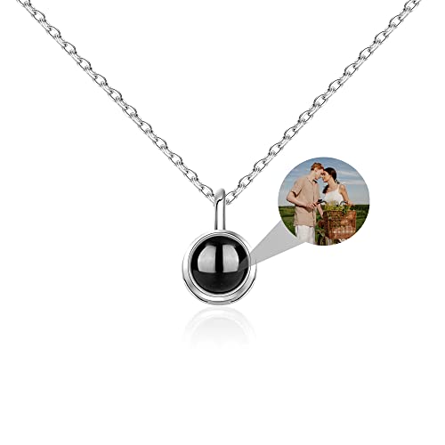 Aina Lighting Personalisierte halskette mit bild Personalisierte halskette mit foto im stein foto projektion kette 925 Sterling Silber Kreis Anhänger Schmuck Geschenke für Frauen Männer von Aina Lighting