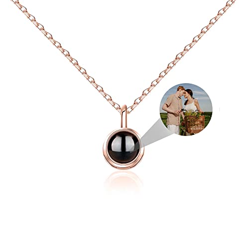 Aina Lighting Personalisierte halskette mit bild Personalisierte halskette mit foto im stein foto projektion kette 925 Sterling Silber Kreis Anhänger Schmuck Geschenke für Frauen Männer von Aina Lighting