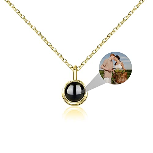 Aina Lighting Personalisierte halskette mit bild Personalisierte halskette mit foto im stein foto projektion kette 925 Sterling Silber Kreis Anhänger Schmuck Geschenke für Frauen Männer von Aina Lighting