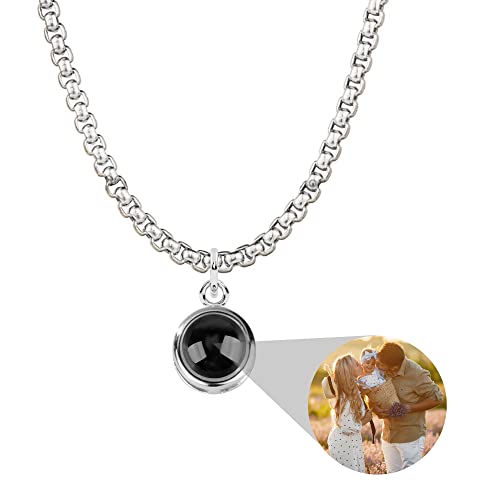 Aina Lighting Personalisierte halskette mit bild Personalisierte halskette mit foto im stein foto projektion kette 925 Sterling Silber Kreis Anhänger Schmuck Geschenke für Frauen Männer von Aina Lighting