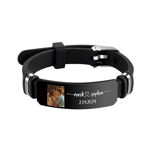 Aina Lighting Personalisiertes Foto Armband für Männer Individuelles Silikonarmband mit Bild und Text Geschenk für Freund Sohn Ehemann Papa von Aina Lighting