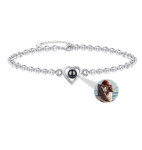 Aina Lighting Personalisiertes Fotoprojektions Armband Individuelles Armband mit Bild im Inneren Ich Liebe Dich Armband 100 Sprachen 925 Sterling Silber Herzanhänger Gedenkschmuck Geschenk für Frauen von Aina Lighting