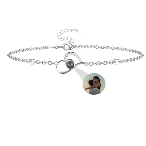 Personalisierte Foto Armbänder für Frauen benutzerdefinierte Herz Armband mit Foto im Stein Foto Projektion Armband Ich Liebe Dich Armband 100 Sprachen Weihnachten Jahrestag Geburtstag Geschenk von Aina Lighting
