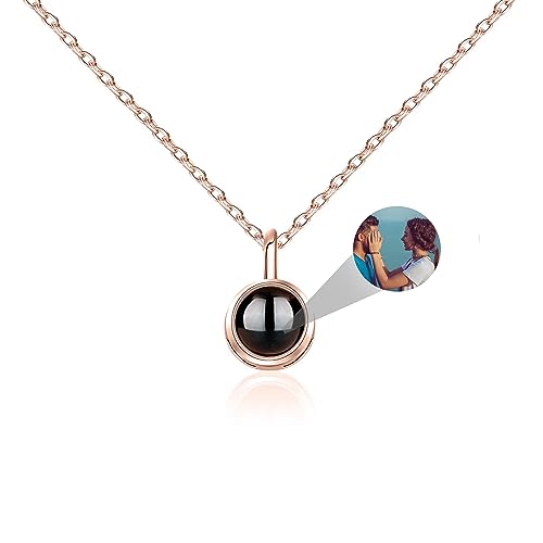 Personalisierte Kette mit Bild im Stein Benutzerdefinierte Foto Projektion Halskette Ich Liebe Dich Halskette 100 Sprachen Diamantkreis Anhänger Schmuck Geschenke für Frauen Ehefrau Mutter Freundin von Aina Lighting