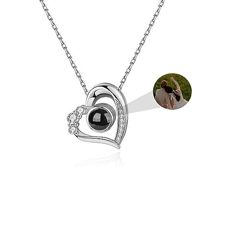 Personalisierte Kette mit Bild im Stein Benutzerdefinierte Foto Projektion Halskette Ich Liebe Dich Halskette 100 Sprachen Diamantkreis Anhänger Schmuck Geschenke für Frauen Ehefrau Mutter Freundin von Aina Lighting