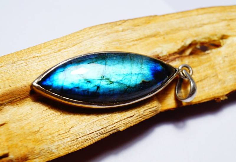 Labradorit Anhänger Marquise Cabochon, 925 Sterling Silber | 6.10x18mm von Ainigems