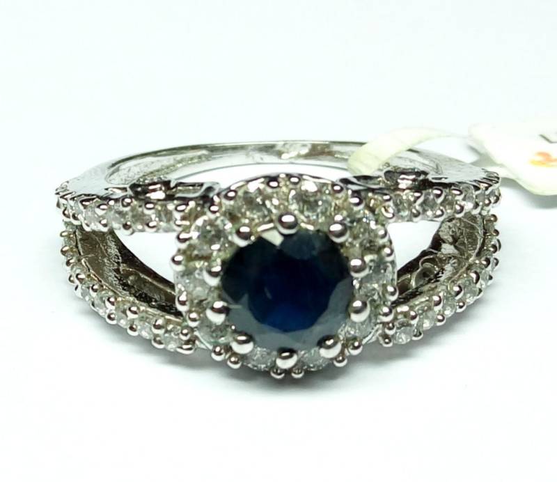 Handgemachter 925Er Silber-Ring Mit Blauem Saphir & Cz, Grösse 8 von Ainigems
