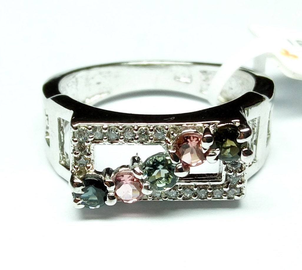 Handgemachte Sterling Silber Multi Turmalin Ring Mit Cz Akzenten von Ainigems