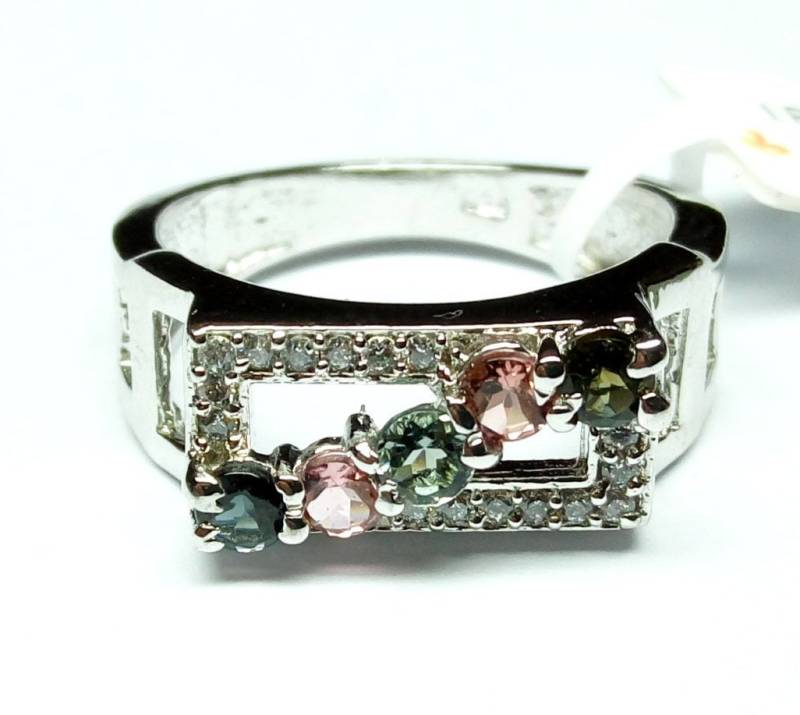 Handgemachte Sterling Silber Multi Turmalin Ring Mit Cz Akzenten von Ainigems