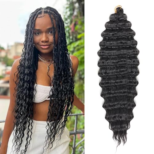 Ainimiu Ocean Wave Häkelhaar, 55,9 cm, 5 Packungen, tiefe Wellen, lockig, geflochtene Haarverlängerungen, synthetisches lockiges Häkelhaar für schwarze Frauen Ainimiu Ocean Wave Häkelhaar, 55,9 cm, 5 Packungen, tiefe Wellen, lockig, geflochtene Haarverlängerungen, synthetisches lockiges Häkelhaar für schwarze Frauen von Ainimiu