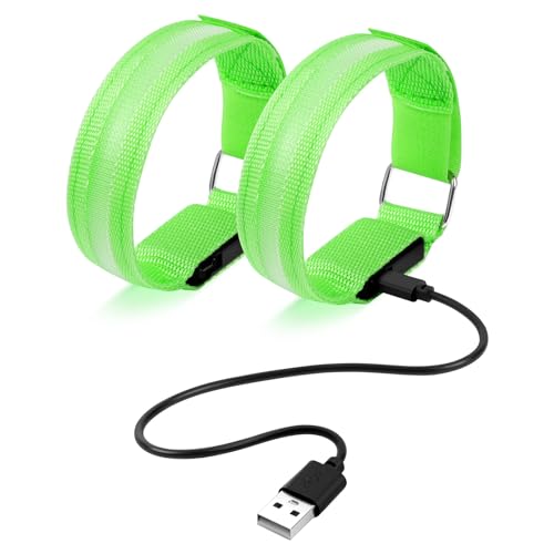 Ainiv LED Armband Aufladbar, 2 Stück Reflective LED leucht Armbänder Lichtband, Band Leuchtarmband, Kinder Erwachsene Nacht Sicherheits Licht für Joggen Laufen Hundewandern Running Outdoor Sports-Grün von Ainiv