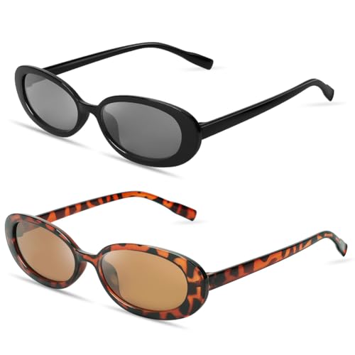 Ainiv 2 Stück Vintage Oval Sonnenbrille, 90er Retro Sonnenbrillen, Modische Retro-Brille, Party Sonnenbrille, UV400 Sonnenschutz und UV-Schutz, Trendy Brille für Damen Herren（2 Stile） von Ainiv