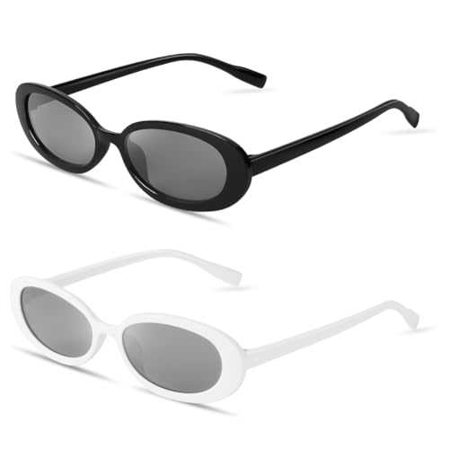 Ainiv 2 Stück Vintage Oval Sonnenbrille, 90er Retro Sonnenbrillen, Modische Retro-Brille, Party Sonnenbrille, UV400 Sonnenschutz und UV-Schutz, Trendy Brille für Damen Herren（2 Stile） von Ainiv