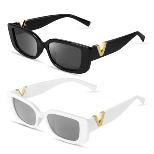 Ainiv 2 Stück Vintage Rechteckige Party Sonnenbrille, 90er Retro Sonnenbrillen, Modische Retro-Brille mit quadratischem Rahmen, UV400 Sonnenschutz und UV-Schutz, Trendy Brille für Damen Herren Ainiv 2 Stück Vintage Rechteckige Party Sonnenbrille, 90er Retro Sonnenbrillen, Modische Retro-Brille mit quadratischem Rahmen, UV400 Sonnenschutz und UV-Schutz, Trendy Brille für Damen Herren von Ainiv
