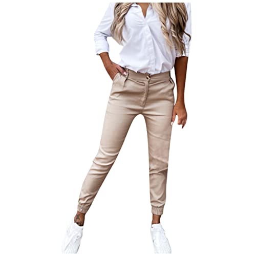 Ainiyo Chino Damen Hose Cropped 7/8 Hose Sommer Chinohose Stretch Elegant Slim Fit Stoffhose Frauen Elegante Hosen Skinny Damenhose Sommerhose Hose (Khaki, S) von Ainiyo