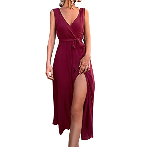 Ainiyo Damen Kleider Sommer Hochzeitsgast Schnittmuster Kurz Sommer Sommerkleid Strandkleid Cocktailkleid Blusenkleid Partykleid Abendkleid Shirtkleider Kleid (Red, L) von Ainiyo