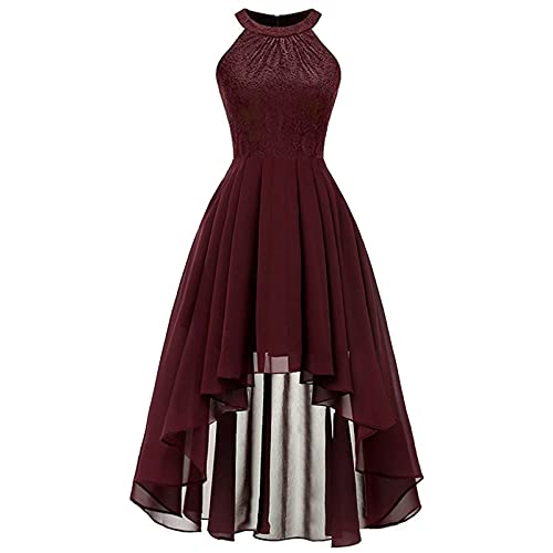 Ainiyo Damen Spitzenkleid Lang Elegant Halter Vokuhila Cocktailkleid Ärmellos Abendkleid Chiffon Hochzeitskleid Brautjungfer Kleid von Ainiyo