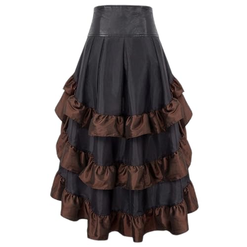 Ainiyo Damen Steampunk Rock Gothic Schwarz Spitze Rock Lang Röcke Vintage High Waist Midi Western Kleidung Mittelalter Kleidung FaschingskostüMe Damen von Ainiyo