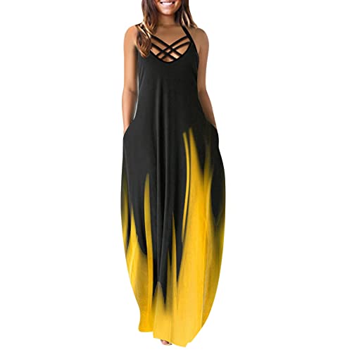 Ainiyo Maxikleid Damen Sommer Sommerkleid Damen Lang Spaghettiträger Ärmelloses Kleid Maxi Strandkleid Freizeitkleid Maxi Shirtkleid Lang mit Taschen von Ainiyo