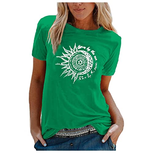 Ainiyo Tshirt Damen Sommer Damen T-Shirt Sunflower Print Muster Kurzarm Rundhalsausschnitt Basic Kurzarm Lose Damen Rundhals Casual Top von Ainiyo