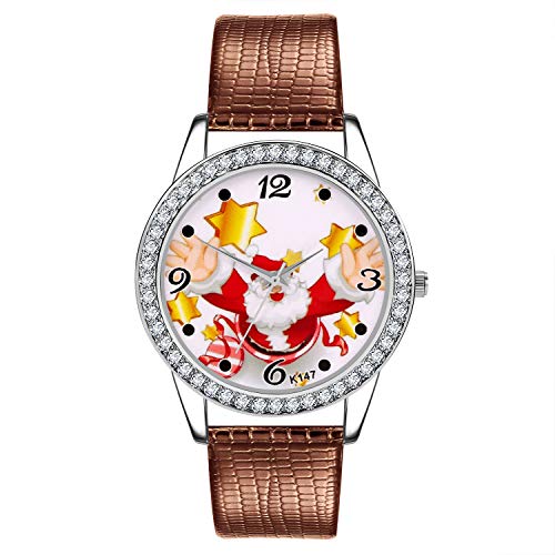 Ainiyo Uhr Damen Armbanduhr Damenuhren Quarzuhr Watch für Frauen Damen, Bedruckter Zifferblattgürtel mit Diamanten-Digitalskala-Uhr für Damen Mädchenuhr Damenuhr Kaffee von Ainiyo