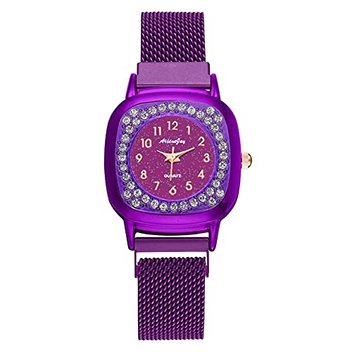 Ainiyo Uhr Damen Armbanduhr Damenuhren Quarzuhr Watch für Frauen Damen, Damen Casual Quarz Edelstahl Armbanduhr Analoguhr Mädchenuhr Damenuhr Violett von Ainiyo