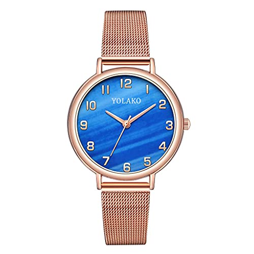 Ainiyo Uhr Damen Armbanduhr Damenuhren Quarzuhr Watch für Frauen Damen, Elegante minimalistische Mode mit Armband Edelstahl Zifferblatt Damen Quarzuhr Geschenk Mädchenuhr Damenuhr Blau von Ainiyo
