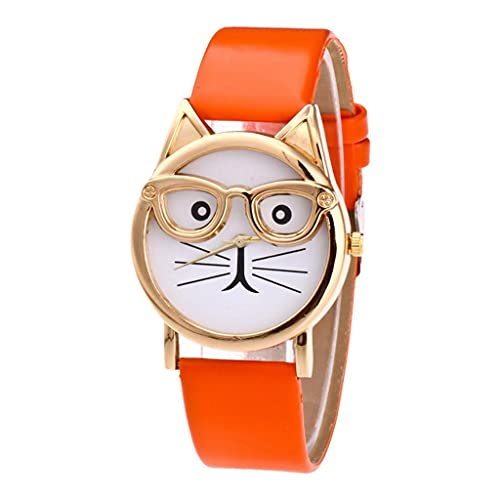 Ainiyo Uhr Damen Armbanduhr Damenuhren Quarzuhr Watch für Frauen Damen, Fashion Lovely Cat mit Brillenband Zifferblatt Damen Quarzuhr Geschenk Mädchenuhr Damenuhr von Ainiyo