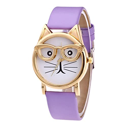 Ainiyo Uhr Damen Armbanduhr Damenuhren Quarzuhr Watch für Frauen Damen, Fashion Lovely Cat mit Brillenband Zifferblatt Damen Quarzuhr Geschenk Mädchenuhr Damenuhr von Ainiyo