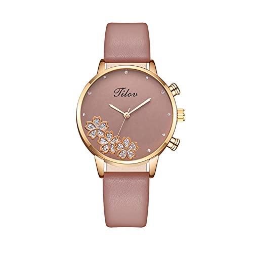 Ainiyo Uhr Damen Armbanduhr Damenuhren Quarzuhr Watch für Frauen Damen, Fünffarbiges DREI Bauhinia Damen-Kunstlederarmband Mädchenuhr Damenuhr von Ainiyo