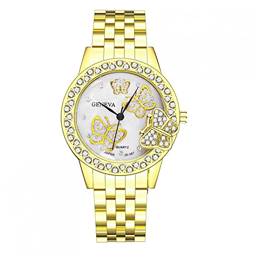 Ainiyo Uhr Damen Armbanduhr Damenuhren Quarzuhr Watch für Frauen Damen, Luxuriöse Diamant-Stahlband-Ms-Quarz-Analog-Uhr 3D-Schmetterlings-Diamant-Uhr Mädchenuhr Damenuhr von Ainiyo