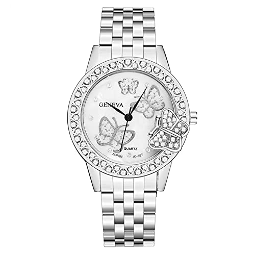 Ainiyo Uhr Damen Armbanduhr Damenuhren Quarzuhr Watch für Frauen Damen, Luxuriöse Diamant-Stahlband-Ms-Quarz-Analog-Uhr 3D-Schmetterlings-Diamant-Uhr Mädchenuhr Damenuhr von Ainiyo