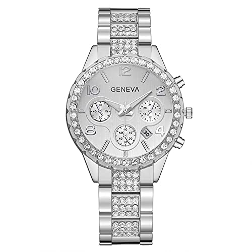 Ainiyo Uhr Damen Armbanduhr Damenuhren Quarzuhr Watch für Frauen Damen, Luxuriöse Volldiamant-Stahlband-Frau-Quarz-Analoguhr Diamond Watch Mädchenuhr Damenuhr Silber von Ainiyo