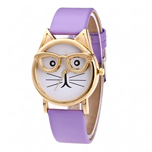 Ainiyo Uhr Damen Katzen Brille Zifferblatt Luxus Armbanduhr Damenuhren Marken Quarzuhr Watch Geschenk für Frauen Damen Frau Mama Teenager Mädchen Beste Freundin Oma Weihnachten von Ainiyo