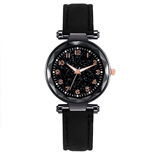 Ainiyo Uhr Damen Rundes Sternenhimmel Punktmuster Armbanduhr Luxus Damenuhren Marken Quarzuhr Watch Geschenk für Frauen Damen Frau Mama Teenager Mädchen Beste Freundin Oma Weihnachten von Ainiyo