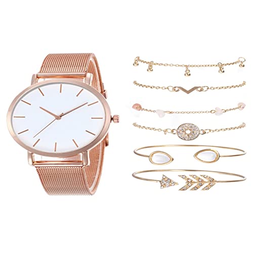 Ainiyo Uhr Damen mit 6pc Armband Armbanduhr Mode Einfache Luxus Retro Damenuhren Marken Quarzuhr Watch Geschenk für Frauen Damen Frau Mama Teenager Mädchen Beste Freundin Oma Weihnachten von Ainiyo