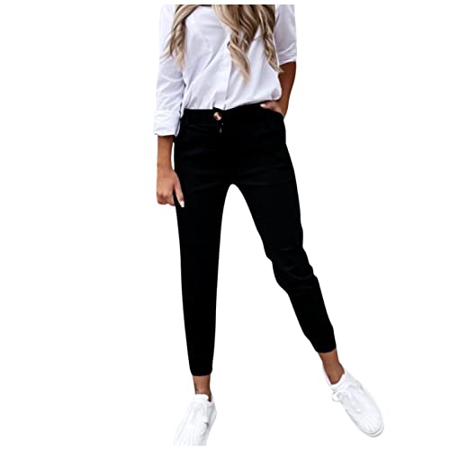 Damen Cropped Hose Stretch Chino Freizeithose Große Größen Elegant Stoffhose für Frauen Damen Casual Loose Bequem Sweatpant Jogginghose Trainingshose Sporthose Yogahose von Ainiyo