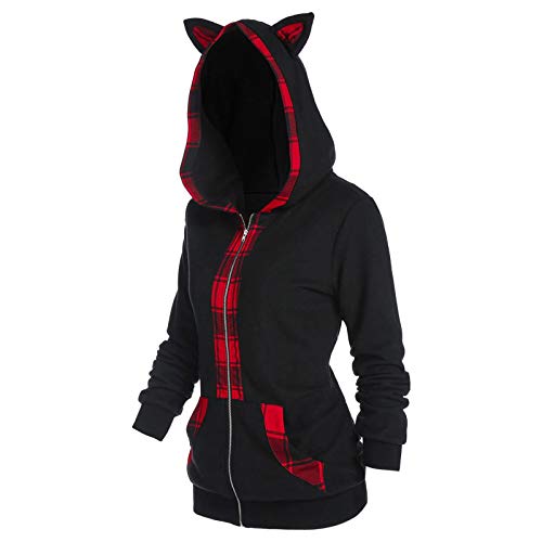 Damen Kawaii Kleidung Cat Ears Black Hoodie Pulli Dunkle Gotik Kapuzenpullover Langarm Sweatshirt Hollow Out Gothic Punk Oberteil Femboy Clothes Herbst und Winter Bluse Köln Karneval Partykleidung von Ainiyo