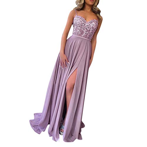 Festliche Kleider FüR Damen Klassisch BH Stil Spaghetti-Träger Fließende Kleider Mode Spitze Legless Lange Elegante Kleider Sommer Reise Urlaub Dating Shopping Freizeitkleider (Purple, S) von Ainiyo