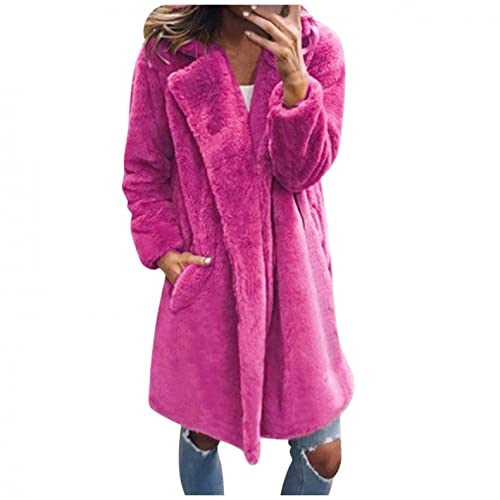 Higlles Winterjacke Damen Lang Kunstpelz Herbst und Winter Fleecejacke Übergangsjacke Plüschjacke Teddyjacke Strickjacke Langer Mantel mit Einfarbigem Revers für Damen von Ainiyo