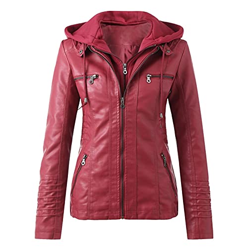 Lederjacke Damen Winterjacke Herbst Winter Warme Mantel Grosse Grössen Bomberjacke Motorradjacke mit Kapuzen Kunstlederjacke Higlles Damen Oversize Dicke Kunstleder Jacke Kapuzenpullover Outwear von Ainiyo