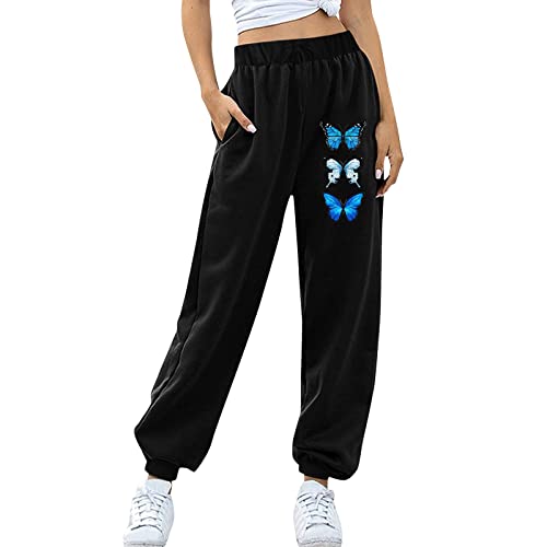 Schwarz Jogginghose Damen Lang Freizeithose Sporthose Trainingshose Elegant Stoffhose Gefütterte Yogahose für Frauen Teenager Mädchen Damen Vintage Drachen Bedrucken Outdoor Taschen Sweatpant von Ainiyo